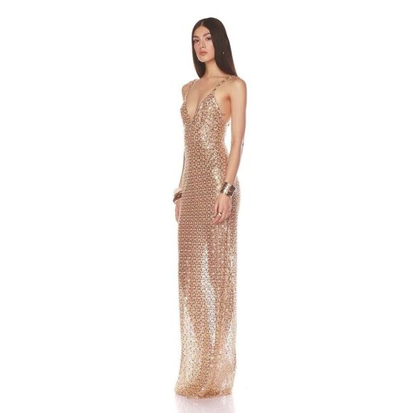 NWOT BRONX AND BANCO Allegra Gold Sequin Maxi Dress, size S - Picture 5 of 16